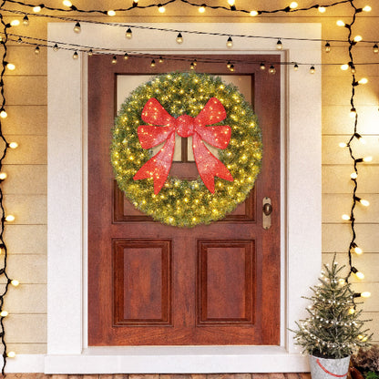 36 Inch Pre-Lit Christmas Wreath with 3D Red Bow – additional product view 8