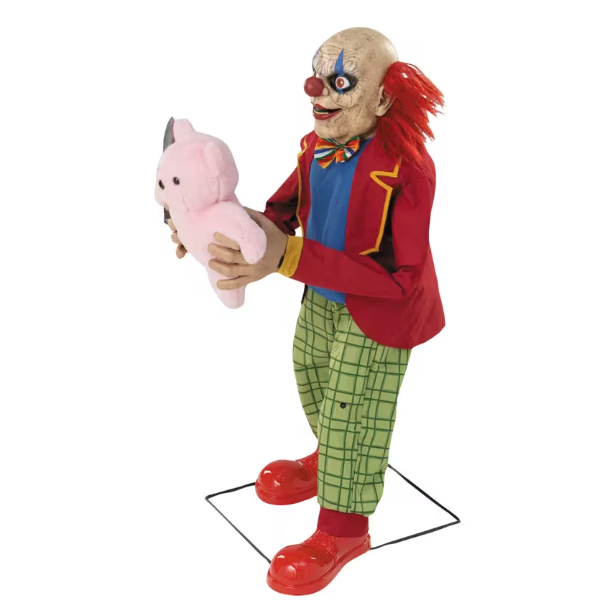 4 ft animated creepy clown with bear Halloween prop