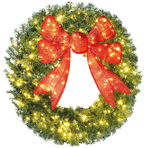 48 Inch Pre-Lit Christmas Wreath with 3D Red Bow – product image