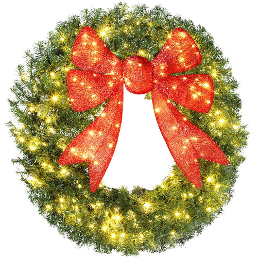 48 Inch Pre-Lit Christmas Wreath with 3D Red Bow – product image