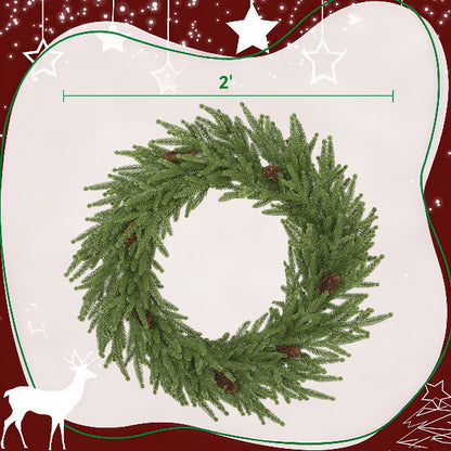 24 Inch Artificial Norfolk Pine Christmas Wreath with Pinecones – additional product view 3