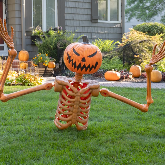 Giant jack o lantern skeleton Groundbreaker Halloween prop decoration