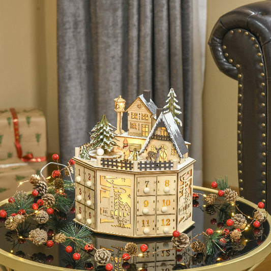 Lighted Wooden Christmas Village Advent Calendar with 24 Drawers – Second Design – additional product view 7