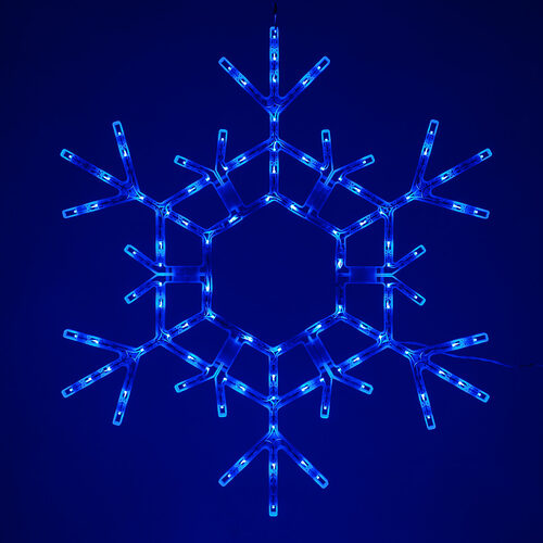 Giant 3 Ft blue LED folding Christmas snowflake decoration by Kringle Traditions, illuminated with 105 steady blue lights.