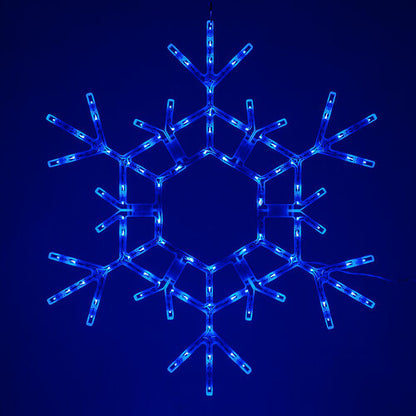 Giant 3 Ft blue LED folding Christmas snowflake decoration by Kringle Traditions, illuminated with 105 steady blue lights.