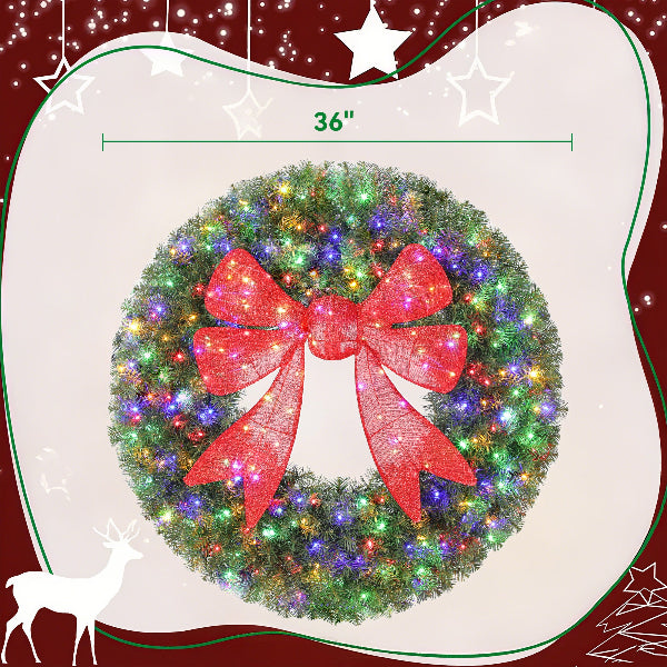 36 Inch Pre-Lit Christmas Wreath with 3D Red Bow – additional product view 3