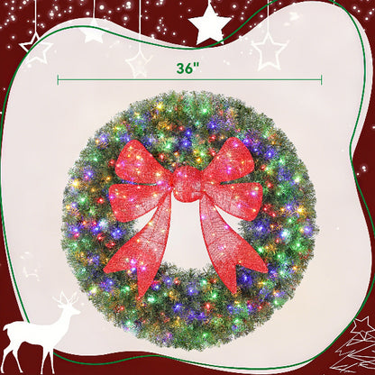36 Inch Pre-Lit Christmas Wreath with 3D Red Bow – additional product view 3