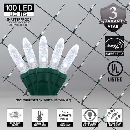 100 LED M5 Christmas Net Lights – 4' x 6', Green Wire