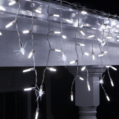 Cool White 70 LED M5 Twinkle icicle Christmas lights on white wire