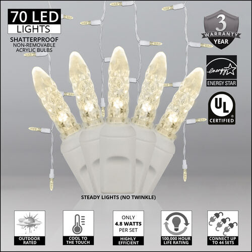 70 LED M5 icicle Christmas lights on white wire