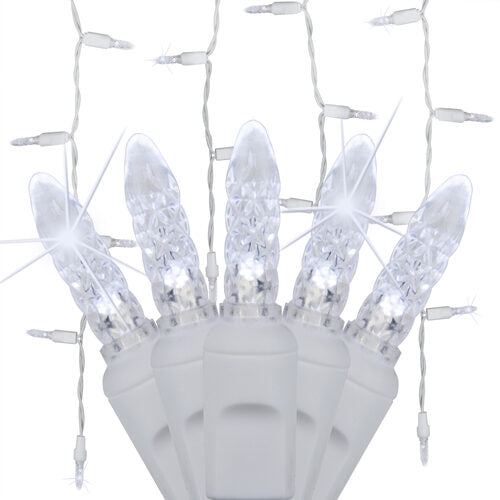 Cool White 70 LED M5 Twinkle icicle Christmas lights on white wire