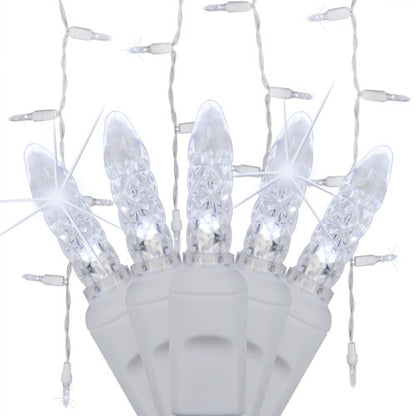 Cool White 70 LED M5 Twinkle icicle Christmas lights on white wire