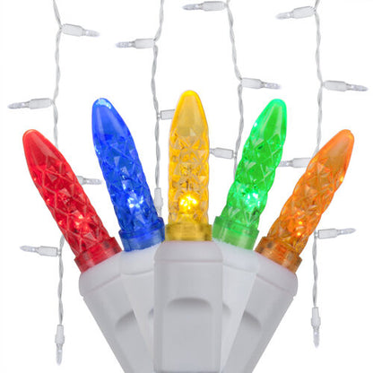 Multicolor 70 LED M5 icicle Christmas lights on white wire