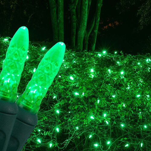 Green 100 LED M5 Christmas net lights on green wire