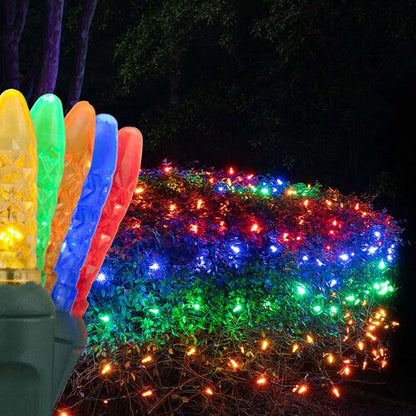 Multicolor 100 LED M5 Christmas net lights on green wire