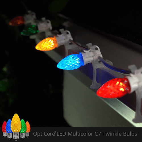 Multicolor C7 Twinkle OptiCore LED Christmas lights showing twinkle effect