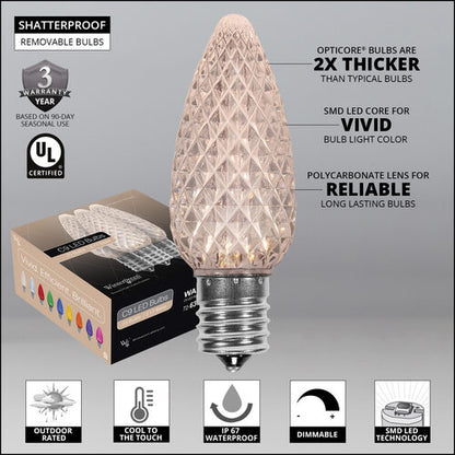 C9 OptiCore LED Christmas light bulb features and commercial-grade construction