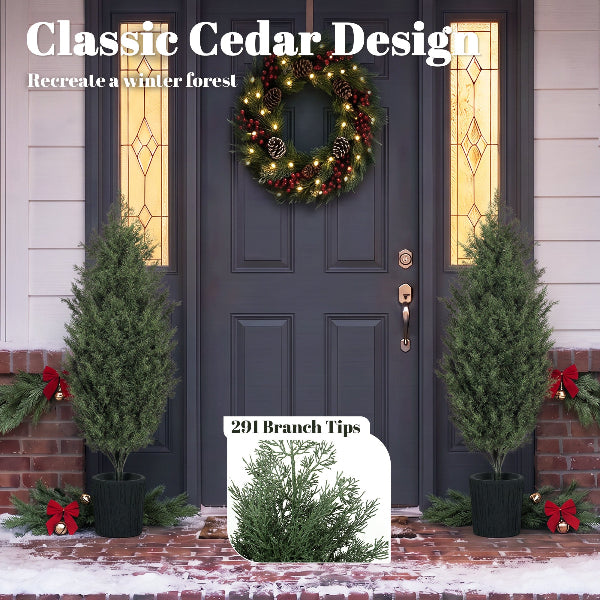 4 Ft Artificial Cedar Topiary Christmas Trees, Set of 2 – additional product view 5