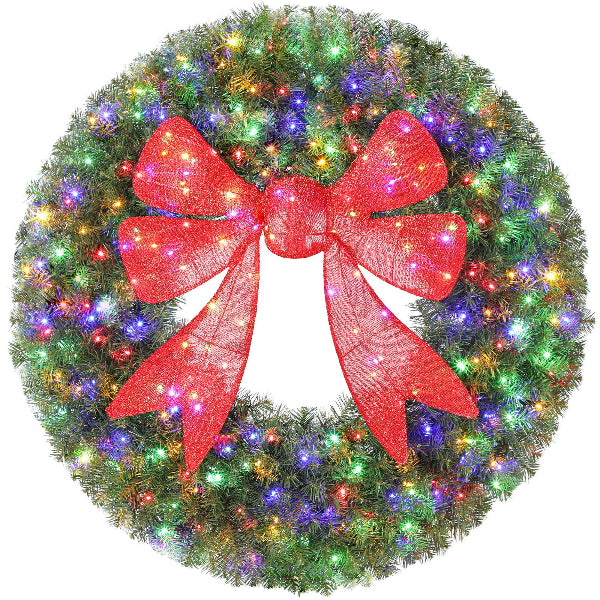 36 Inch Pre-Lit Christmas Wreath with 3D Red Bow – product image