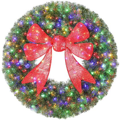 36 Inch Pre-Lit Christmas Wreath with 3D Red Bow – product image