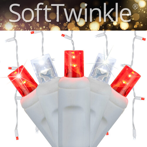 Red and Cool White 70 LED 5mm SoftTwinkle icicle Christmas lights on white wire
