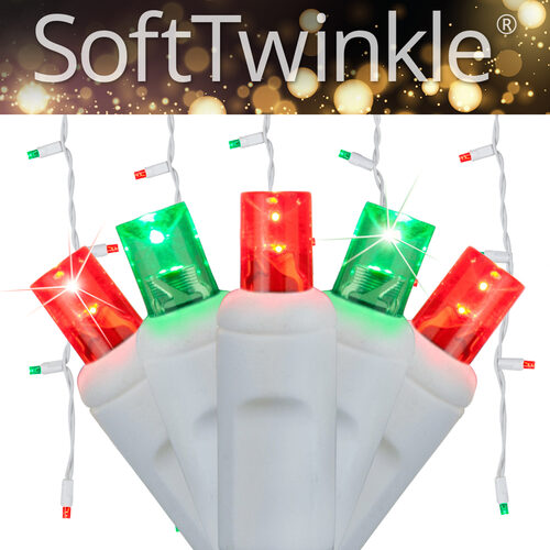 Red and Green 70 LED 5mm SoftTwinkle icicle Christmas lights on white wire