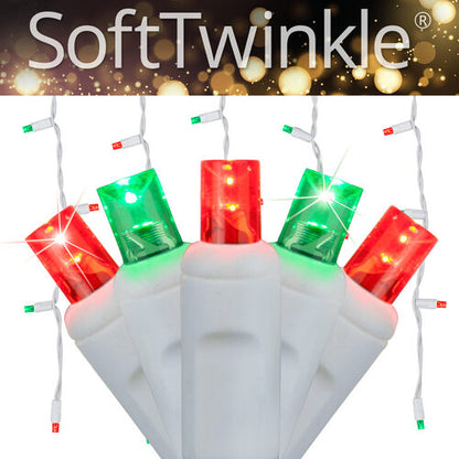 Red and Green 70 LED 5mm SoftTwinkle icicle Christmas lights on white wire