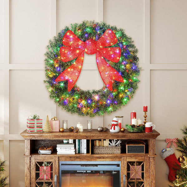 48 Inch Pre-Lit Christmas Wreath with 3D Red Bow – additional product view 2
