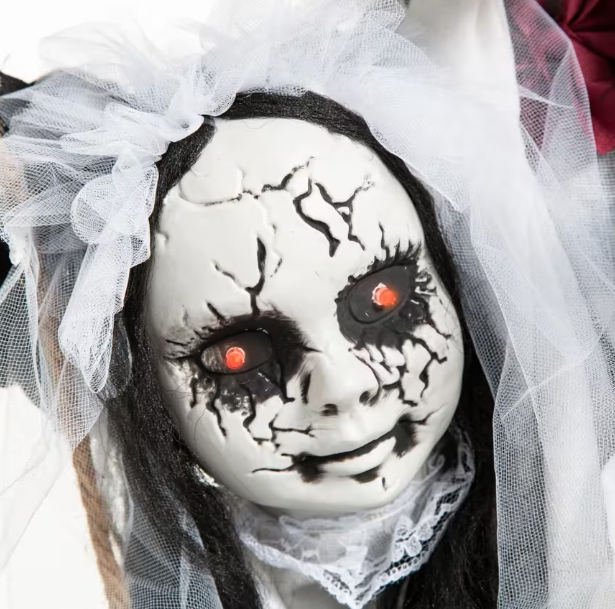Bride groom Skeleton couple on a swing talking Halloween decoration