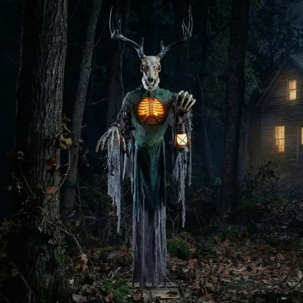 Halloween 2026 - 8 Ft Animated Skeleton Forest Creature with Horns Prop