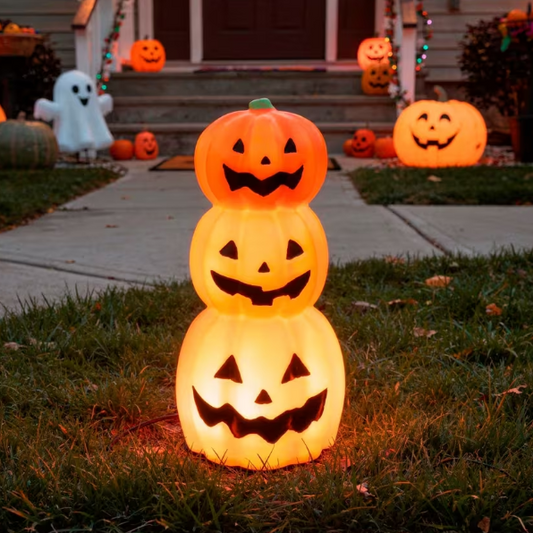 12" Light-Up LED Stacked Jack-O'-Lantern Pumpkins Blow Mold Halloween decoration