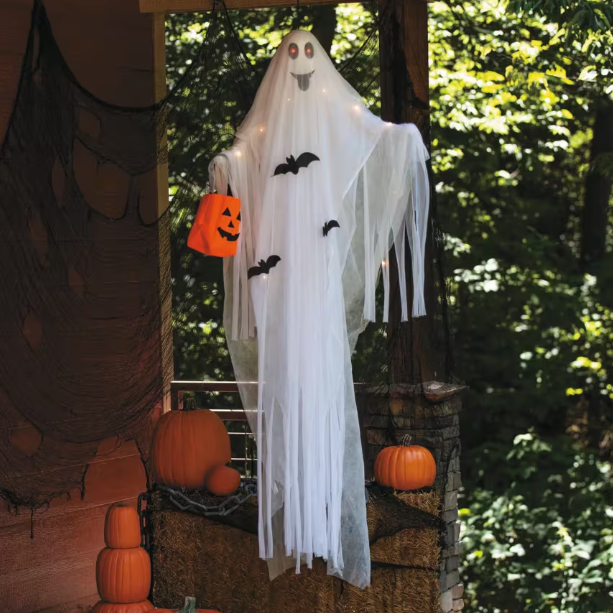 5 Ft. 10 in. Hanging Light-Up Ghost with Pumpkin Bag Halloween decoration