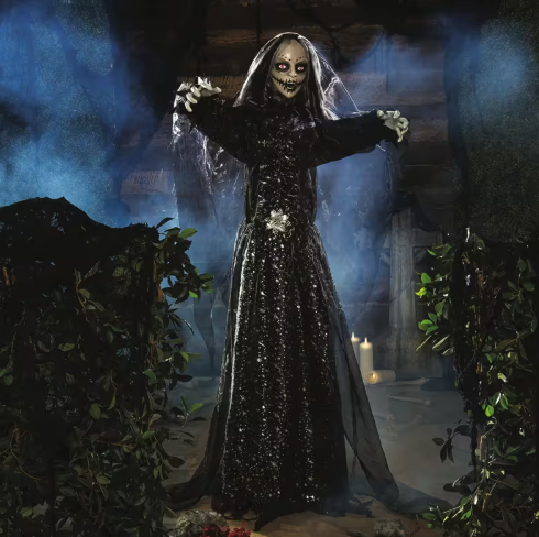 5 Ft Bride in Black Dress Animated Doll Halloween decoration