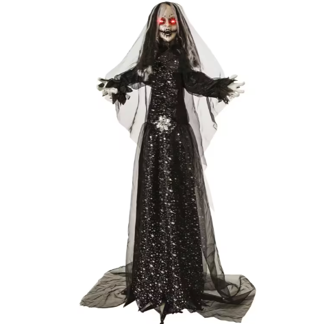 5 Ft Bride in Black Dress Animated Doll Halloween decoration