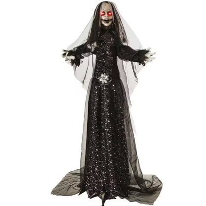 5 Ft Bride in Black Dress Animated Doll Halloween decoration