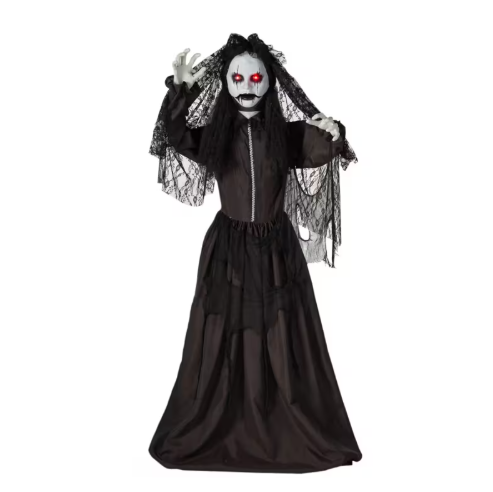 66" Jaw Dropping Black Bride Animated halloween Prop