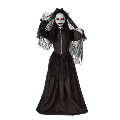 66" Jaw Dropping Black Bride Animated halloween Prop