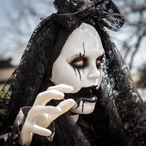 66" Jaw Dropping Black Bride Animated halloween Prop