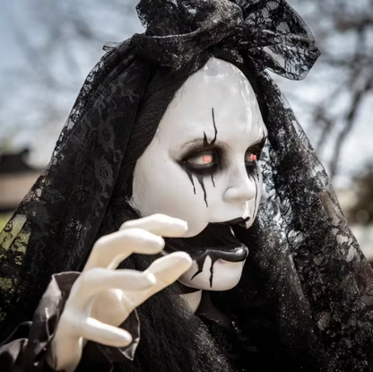 66" Jaw Dropping Black Bride Animated halloween Prop