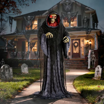 6 Ft. 9" Animated Rising Skeleton Reaper in Hooded Cloak giant Halloween prop decoration