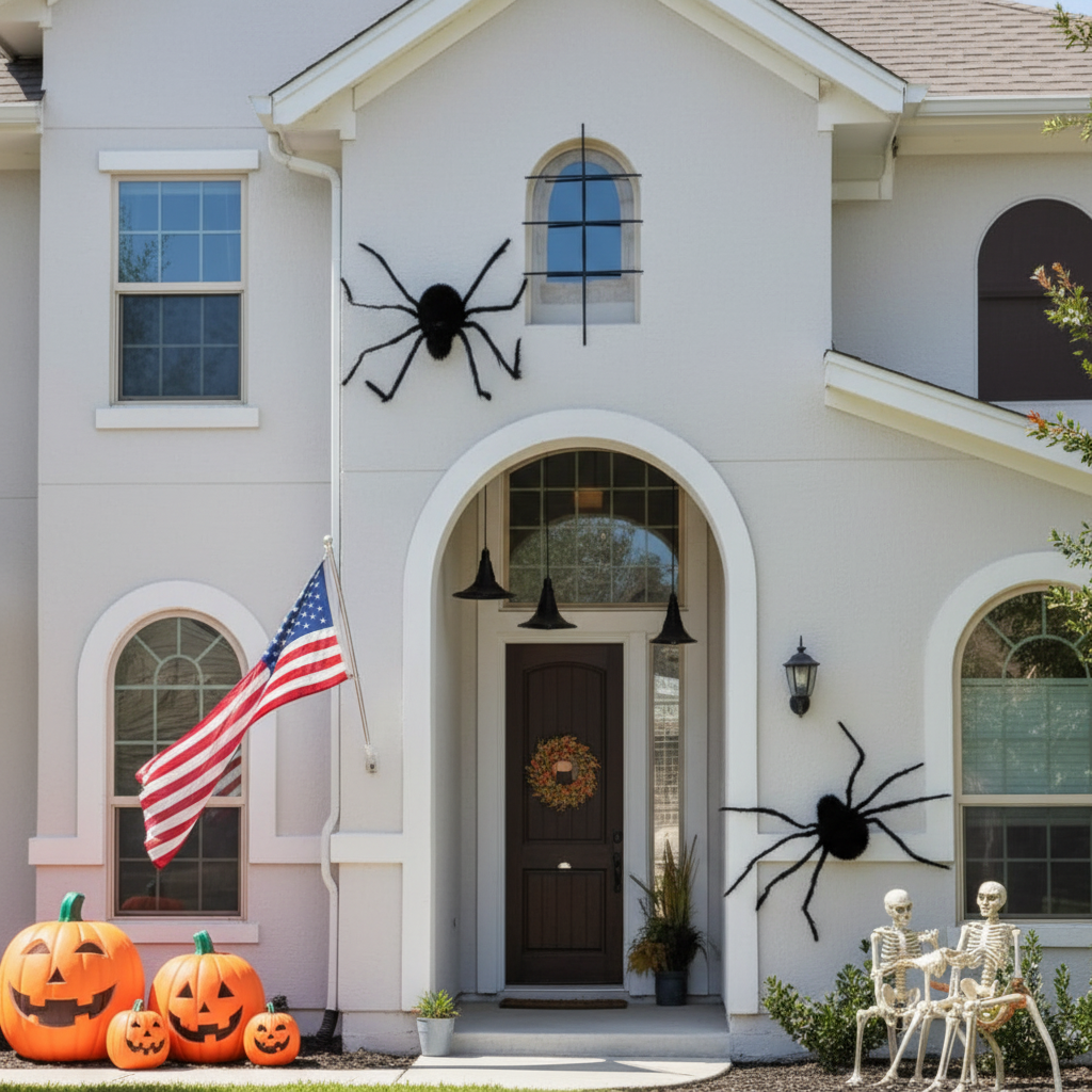 SET of Two GIANT 80" Spiders halloween decoration