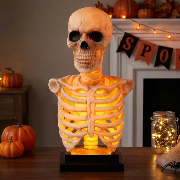 16" Realistic Lighted Skeleton Bust on Stand Halloween decoration prop