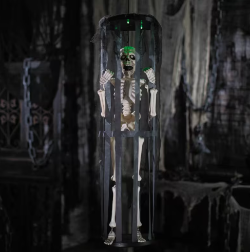 40" Skeleton in Cage Animated Halloween decoration