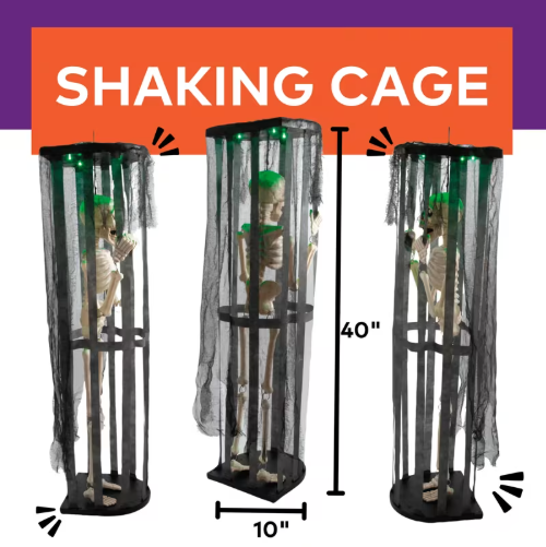 40" Skeleton in Cage Animated Halloween decoration