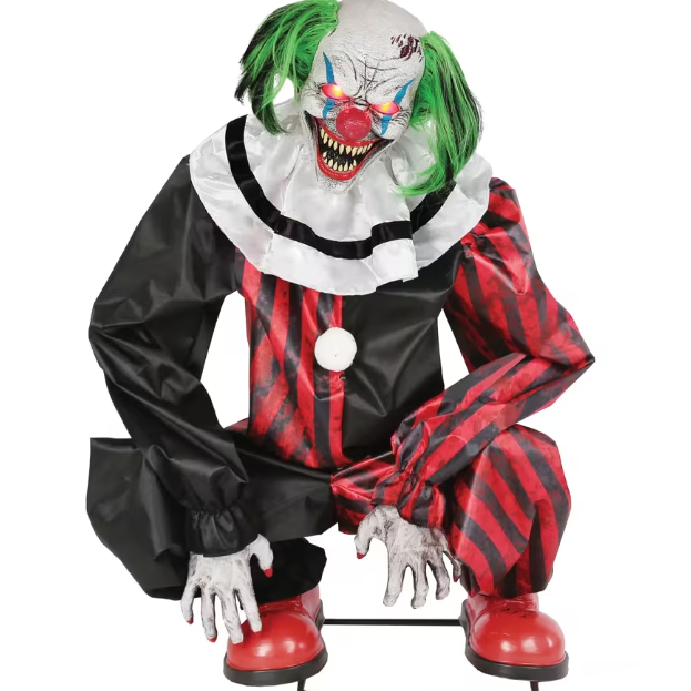 Crouching Clown Animated Halloween Prop