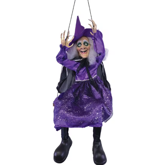 39" Purple Kicking Witch on Swing Animated Decoration