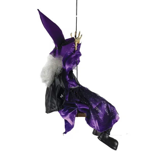39" Purple Kicking Witch on Swing Animated Decoration