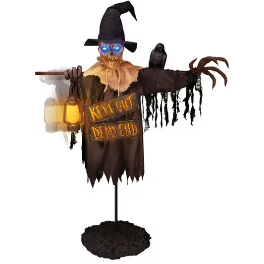 78" Animated Scarecrow with Lantern & Sign Halloween Decoration