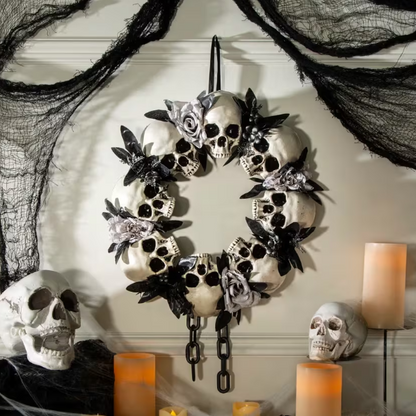 23" Skeleton Skulls &amp; Roses Gothic Wreath
