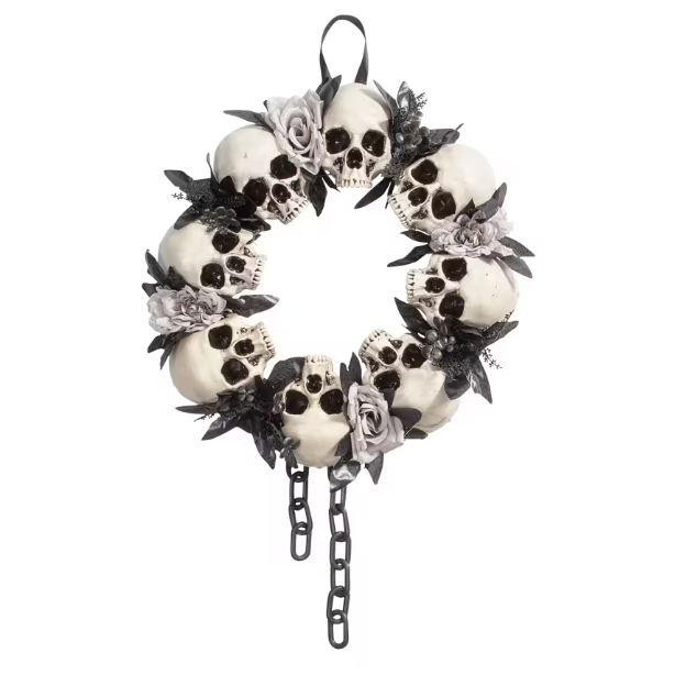 23" Skeleton Skulls &amp; Roses Gothic Wreath